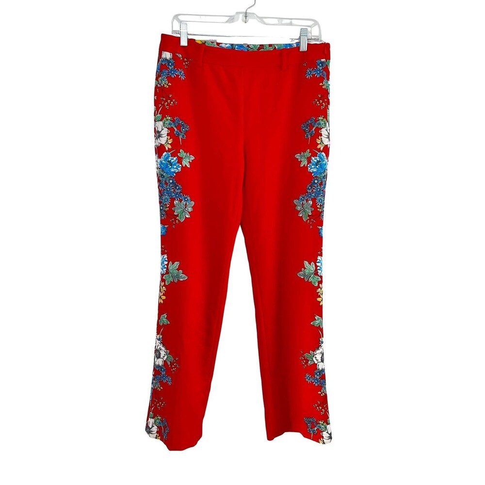 catherine malandrino Red Side Zip Floral Sides Festive Tropical Pants Size 2
